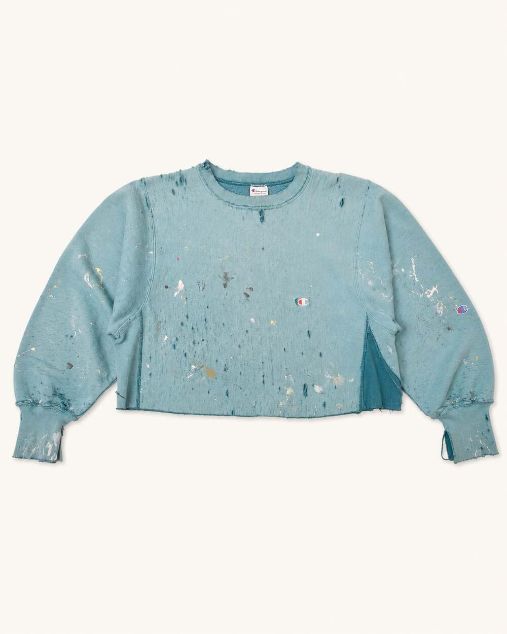 90s Champion Reverse Weave Thrashed Paint Splatter Crop Sweatshirt M USA